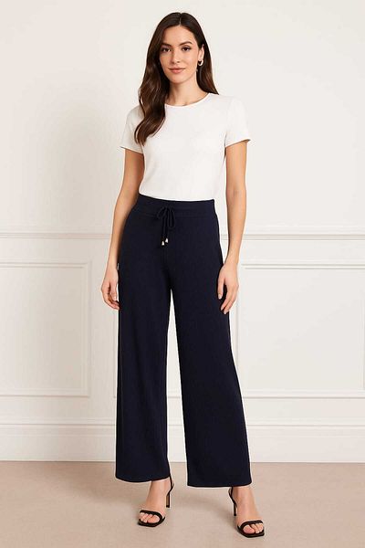 gigigiyim Corduroy Palazzo Women's Casual Pants Navy Blue