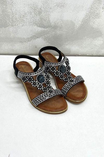 inizio Γυναικεία σανδάλια Black Stone Wedge Heel Ew7054