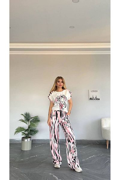 Bella Belluci New Season Zebra Patterned Top and Bottom Set