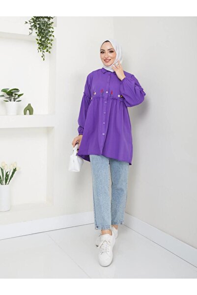 moda periy Kadın yazlık tarz Nakış Detaylı Tesettür Tunik