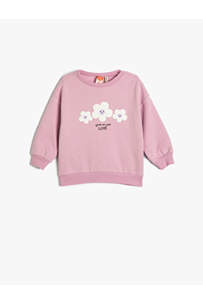 Koton سويت شيرت بأكمام طويلة ورقبة دائرية من القطن المرتفع ومطبوع بالزهور