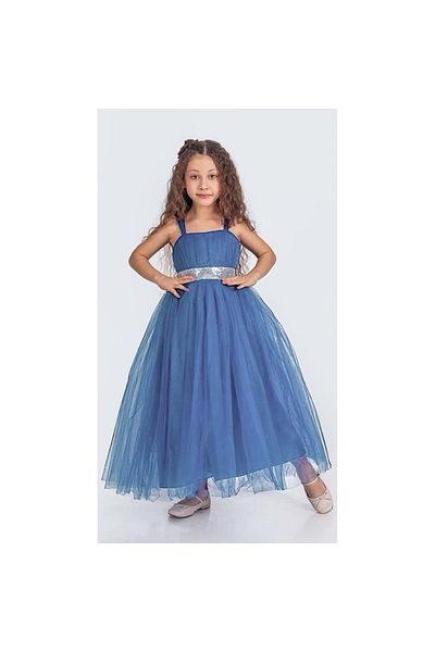 Mnk Back Gipped Tutu Skirt Girl's Satin Party Evening Dress Mnk0340 Indigo