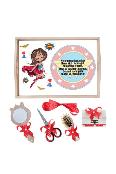 Recostore Tava mot fete la fete, Wonder Woman, rosu, 6 piese, 35x20 cm, REC1967/191