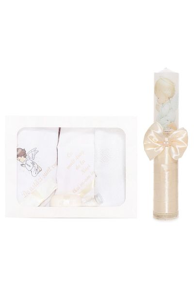 Recostore Baptism angel candle and christening kit set, ivory white, 7 pieces, REC1747