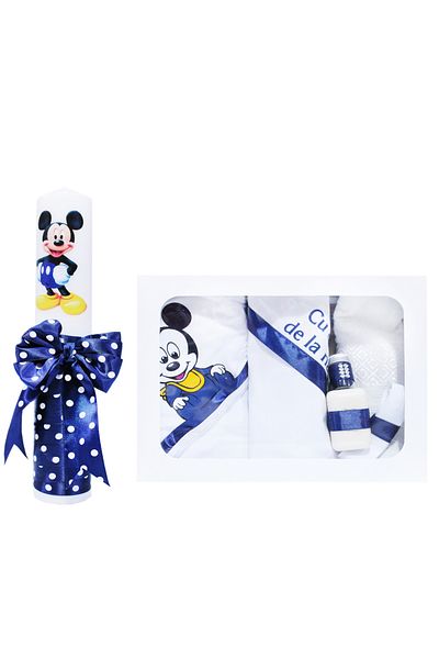 Recostore Set complet botez, lumanare si trusou, alb-bleumarin, REC367