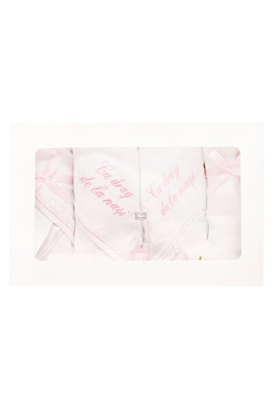 Recostore Trusou alb-roz„Cu drag de la nasi” botez, 8 piese, REC1236