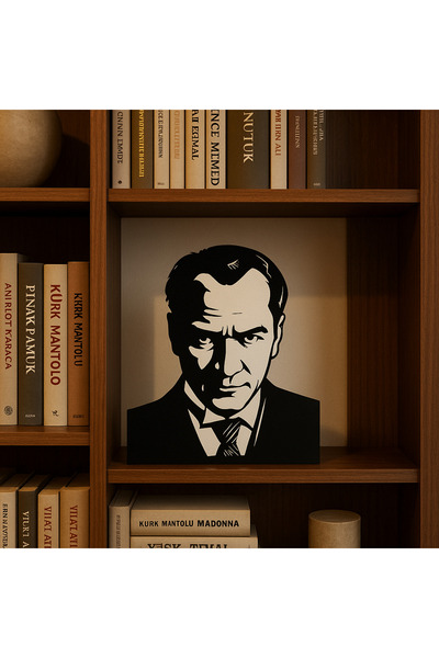 AYYBUU Atatürk Büst Lazer Kesim Metal Masa Üzeri Dekor Dekoratif Metal Kitap Tutucu
