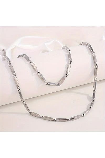 Satürn Silver Kuyumculuk Steel Bowler Chain Men's Necklace and Bracelet Set Non Tarnish Steel Necklace Steel Chain Necklace