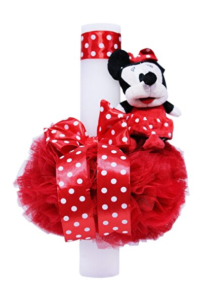 Recostore Lumanare rosie botez, Minnie aplicata, 35x5 cm, REC104