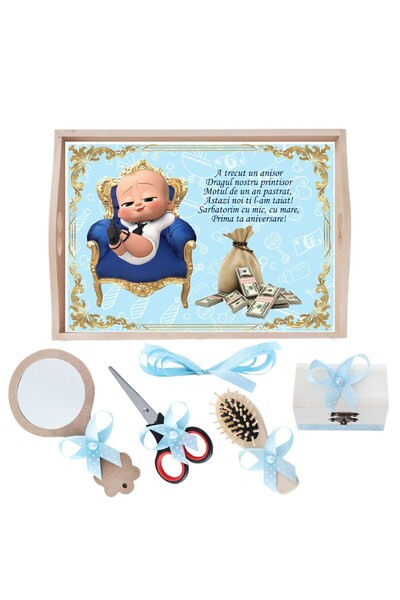 Recostore Tava mot baieti cu Bebe Boss, bleu, 6 piese, 35x20 cm, REC1967/139