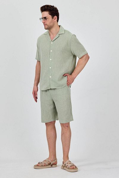 Cosplay Men's Mint Linen Look Summer Shorts Suit - Shirt & Shorts Double Combination