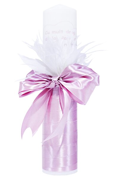 Recostore Lumanare „Cu mult drag de la Nasi” botez din panglica roz pudrat, 3...