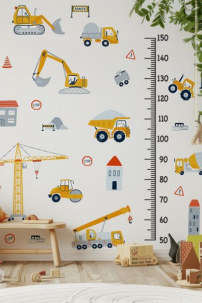MSticker Construction Machinery Themed Height Ruler Children's Baby Room Sticker Set Height Ruler Construction Machinery Sticker