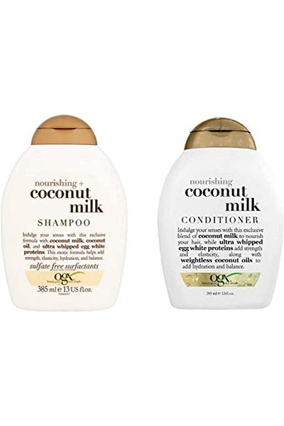 OGX Nourishing Coconut Milk Shampoo 385 ml + Conditioner 385 ml - Luxurious Deep Care of Coloured Ha