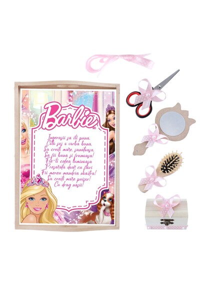 Recostore Tava mot fete la fete, Barbie, roz, 6 piese, 35x20 cm, REC1967/165