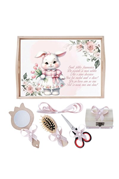 Recostore Tava mot fete la fete, cu Iepuras, roz pudrat, 6 piese, 35x20 cm, REC1967/262