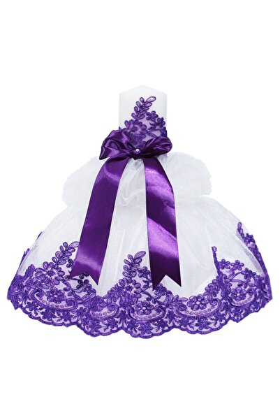 Recostore Lumanare tip fusta botez din tulle alb stralucitor, 45x7 cm, REC1449