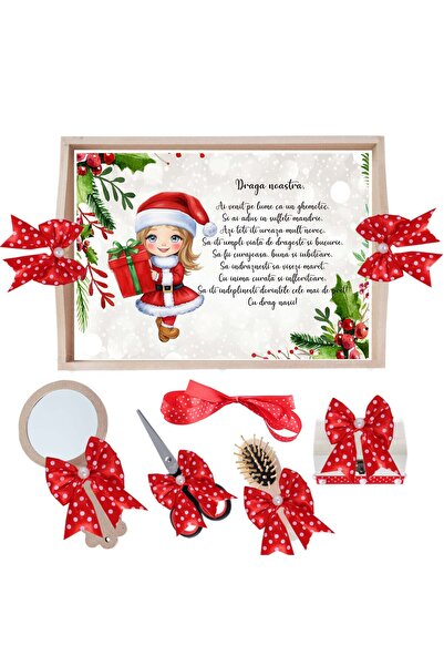 Recostore Tava mot fete, cu Craciunita, rosu, 6 piese, 35x20 cm, REC1967/276