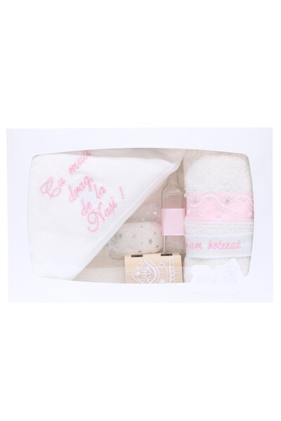 Recostore Trusou alb-roz botez, 7 piese, REC1419