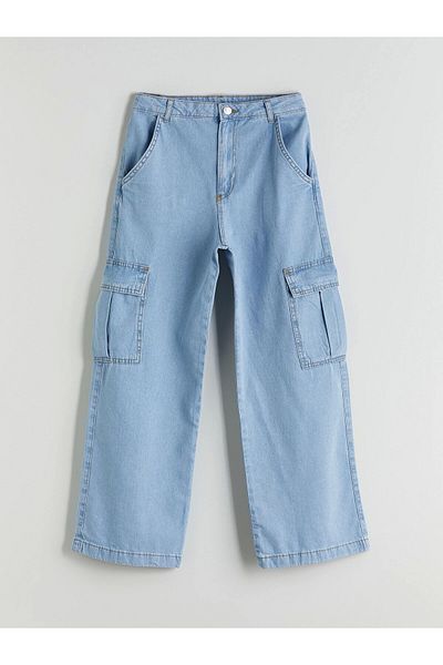 LC Waikiki Lcw Kids Indigo Wideleg Girls Cargo Jean Pants