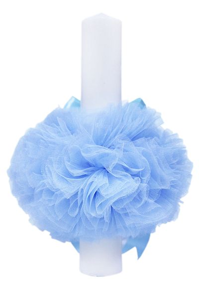 Recostore Lumanare bleu cu mesaj „Cu mult drag de la nasi” botez, 30x5 cm, REC116