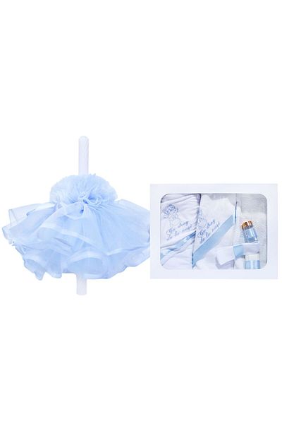 Recostore Set complet botez, lumanare si trusou, alb-bleu, REC404