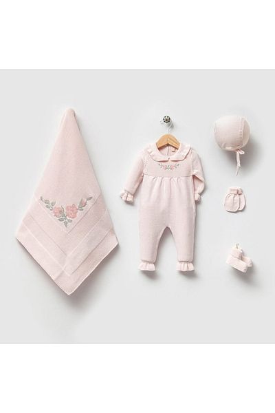 Nipperland 100% Organic Cotton Baby Girl Cross Stitched Set of 5 Hospital Release 0-3Months Newborn