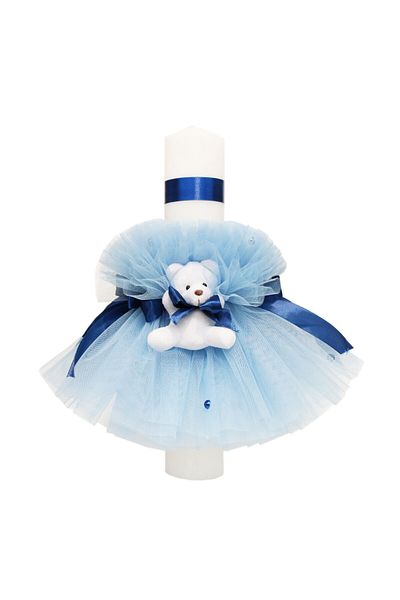 Recostore Baptism candle, with teddy bear, blue, 40x6 cm, REC1316