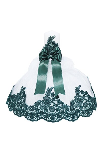 Recostore Lumanare cu funda verde botez si tulle alb si verde, 45x7 cm, REC1447