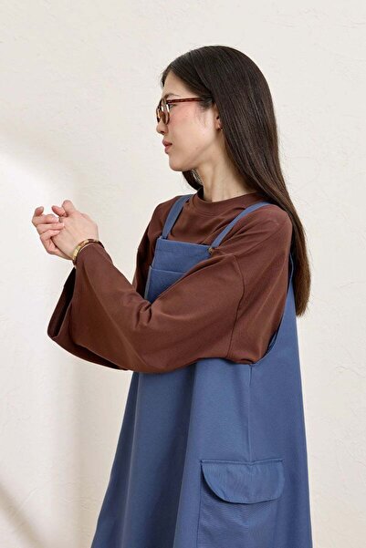 Ceylan Otantik Indigo Linen Skirted Salopet & Bitter Brown Body Suit