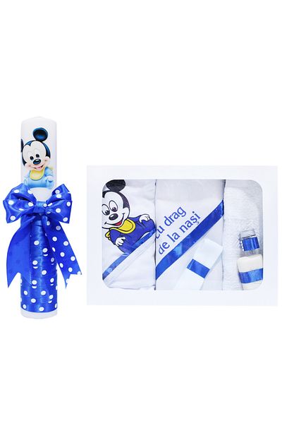 Recostore Set complet botez, lumanare si trusou, alb-albastru electric, REC366