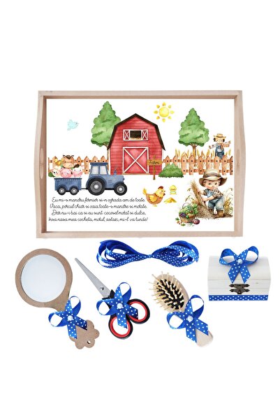 Recostore Tava mot baieti Micul Fermier, albastru electric, 6 piese, 35x20 cm...