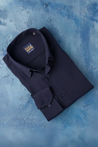 Paul Martin Regular Fit Hidden Collar Buttoned Lycra Summer Seersucker Fabric Shirt