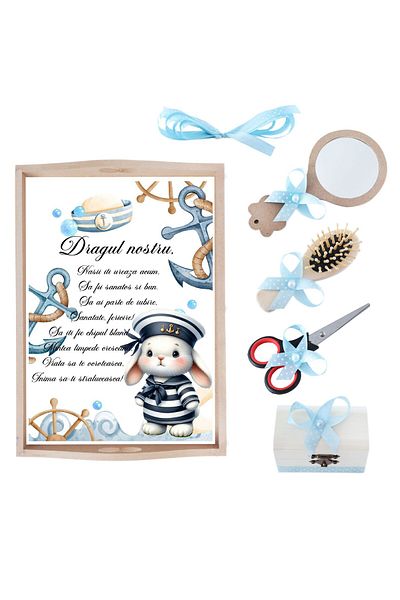 Recostore Tava mot baieti cu Iepurasul Marinar, bleu, 6 piese, 35x20 cm, REC1967/240