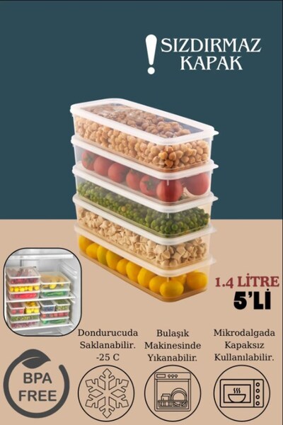 Carat Home 5 Adet Vakumlu Sızdırmaz Erzak Fresh Saklama Kabı Seti 1400ml - Şe...