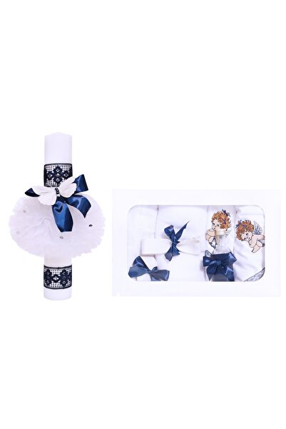 Recostore Set trusou si lumanare , ingeras brodat, bleumarin, 8 piese,REC1837