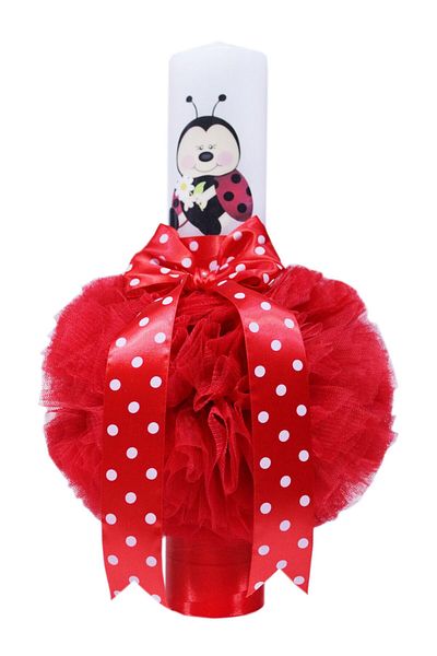 Recostore Red baptism candle, with Ladybug, 40x7 cm, REC129
