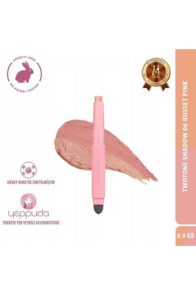 Merythod Twotone Shadow 06 Russet Pink - Double Tone, Eyeshadow Pen with Sponge