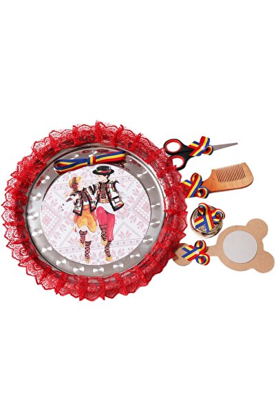 Recostore Tava mot cu model traditional , 30 cm, rosie, 6 piese,REC1969/48