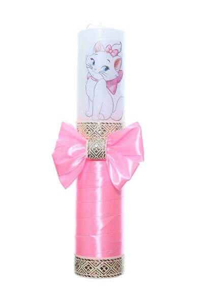 Recostore Lumanare botez cu pisicuta aristocrata roz, 30 cm, REC2200