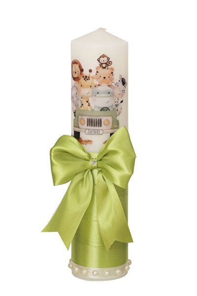 Recostore Lumanare botez baieti, cu Safari, 30x7 cm, verde olive, REC5002/20