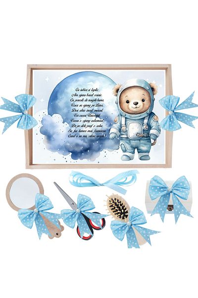 Recostore Set tava taiere mot, Ursuletul Astronaut, bleu, 6 piese, 35x20 cm, REC1967/328