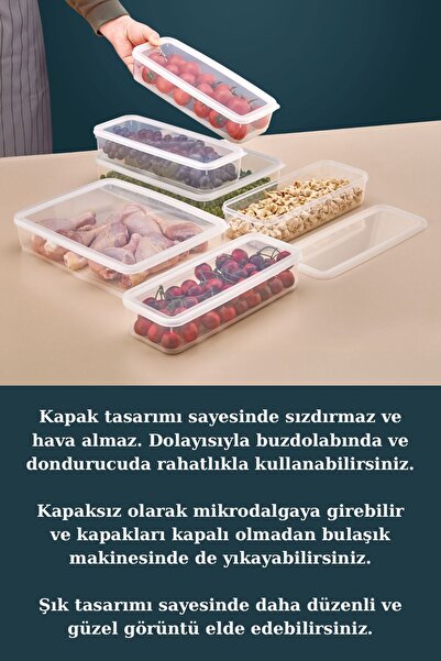 Carat Home 10 Adet Vakumlu Sızdırmaz Erzak Fresh Saklama Kabı Seti 1400ml - Şeffaf - Buzdolabı Düzenleyici