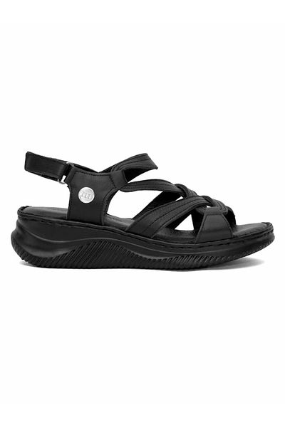 Mammamia D25Ys-2265 Black Skin Leather Comfort Women's Sandals