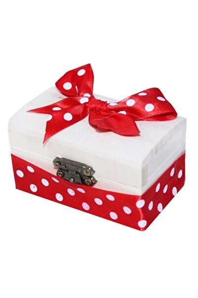 Recostore Cutiuta cufar din lemn cu panglica rosie prima suvita 10x5x5 cm, REC314