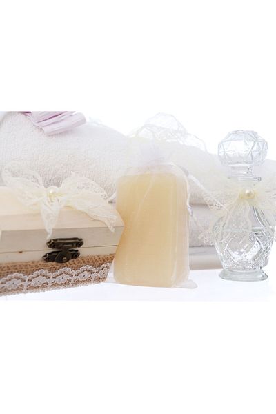Recostore Trusou si lumanare botez, floare de bumbac, 10 piese, alb, REC3116