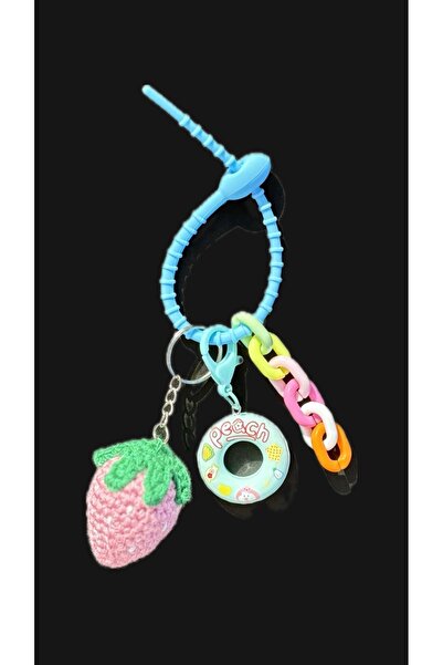 Omarder Deri Knitted Pink Strawberry and Blue Lifebuoy Figured Bag Charm