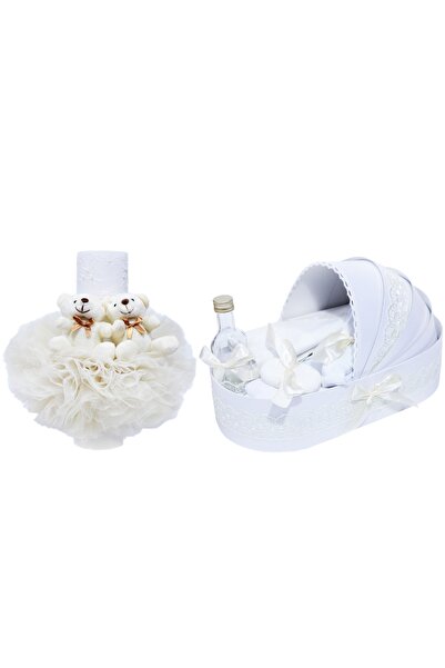 Recostore Set complet botez, lumanare si trusou, alb-ivoire, 7 piese, REC374