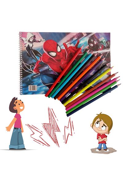 booddie Painting Notebook 17*24 cm Spiderman Spider-Man Small Size 15 Pages Set of 12 Dry Paints Gift