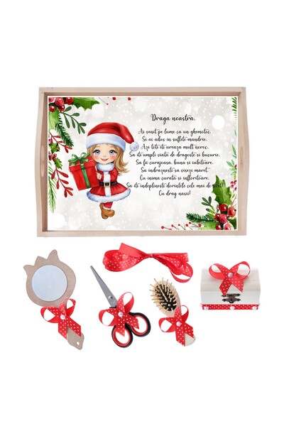 Recostore Tava mot fete la fete, Craciunita, rosu, 6 piese, 35x20 cm, REC1967...